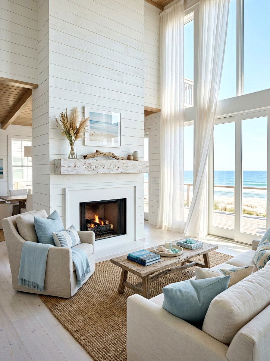 White Washed Mantel - 30 wood mantel beam ideas