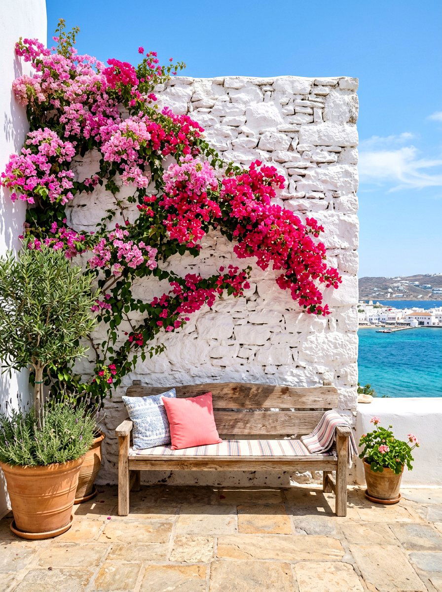 White Washed Stone Wall - 30 Mediterranean patio lounge ideas