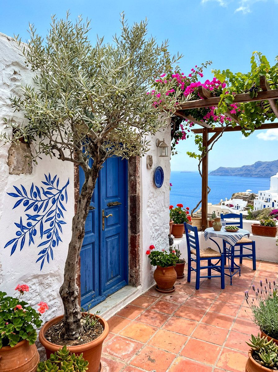 White Washed Wall Olive Tree - 30 olive tree patio ideas