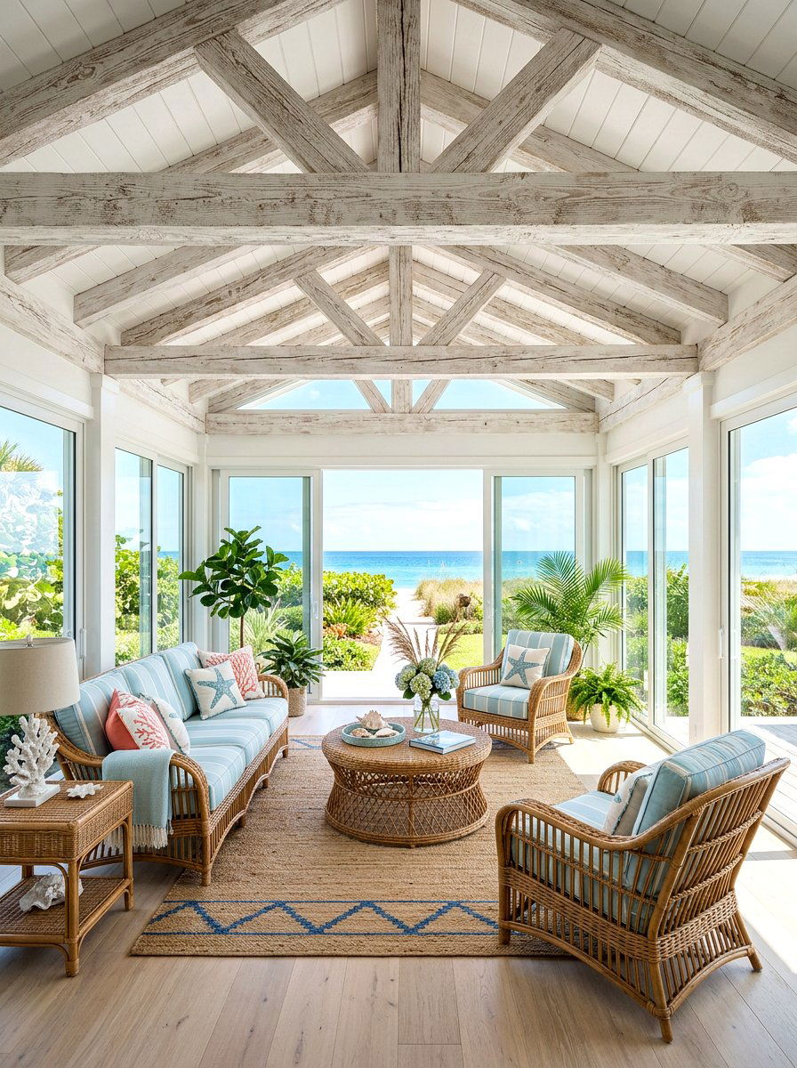 White Washed Wood Beams - 30 rustic beam ceiling ideas