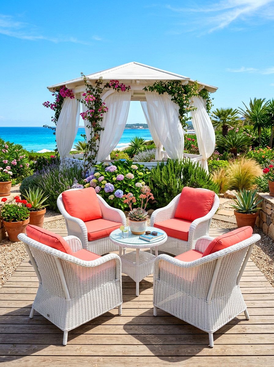 White Wicker Chairs - 30 gazebo seating ideas