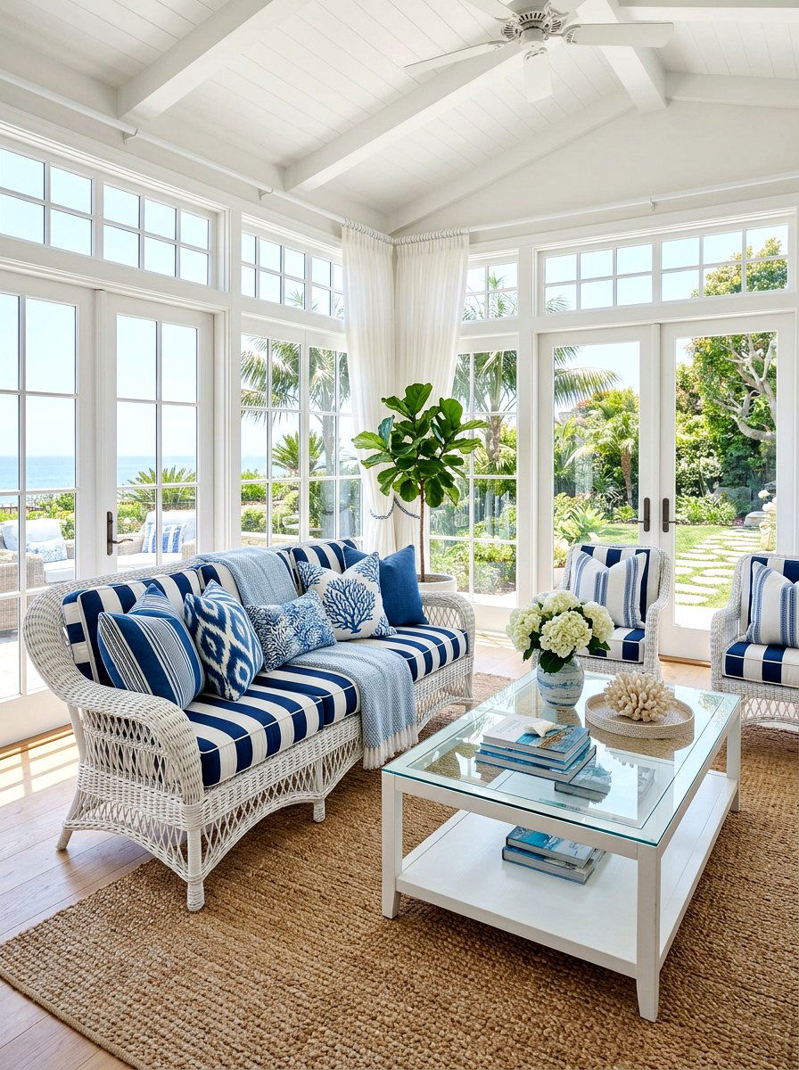 White Wicker Sofa - 30 palm beach decor ideas
