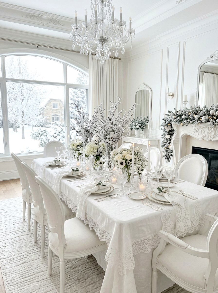 White Winter Dining Room - 30 holiday dining table ideas