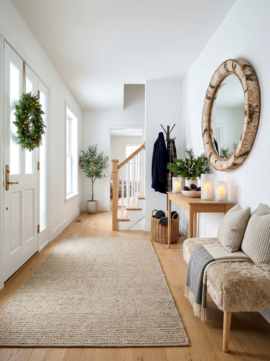 White Winter Entryway - 30 neutral holiday decor ideas