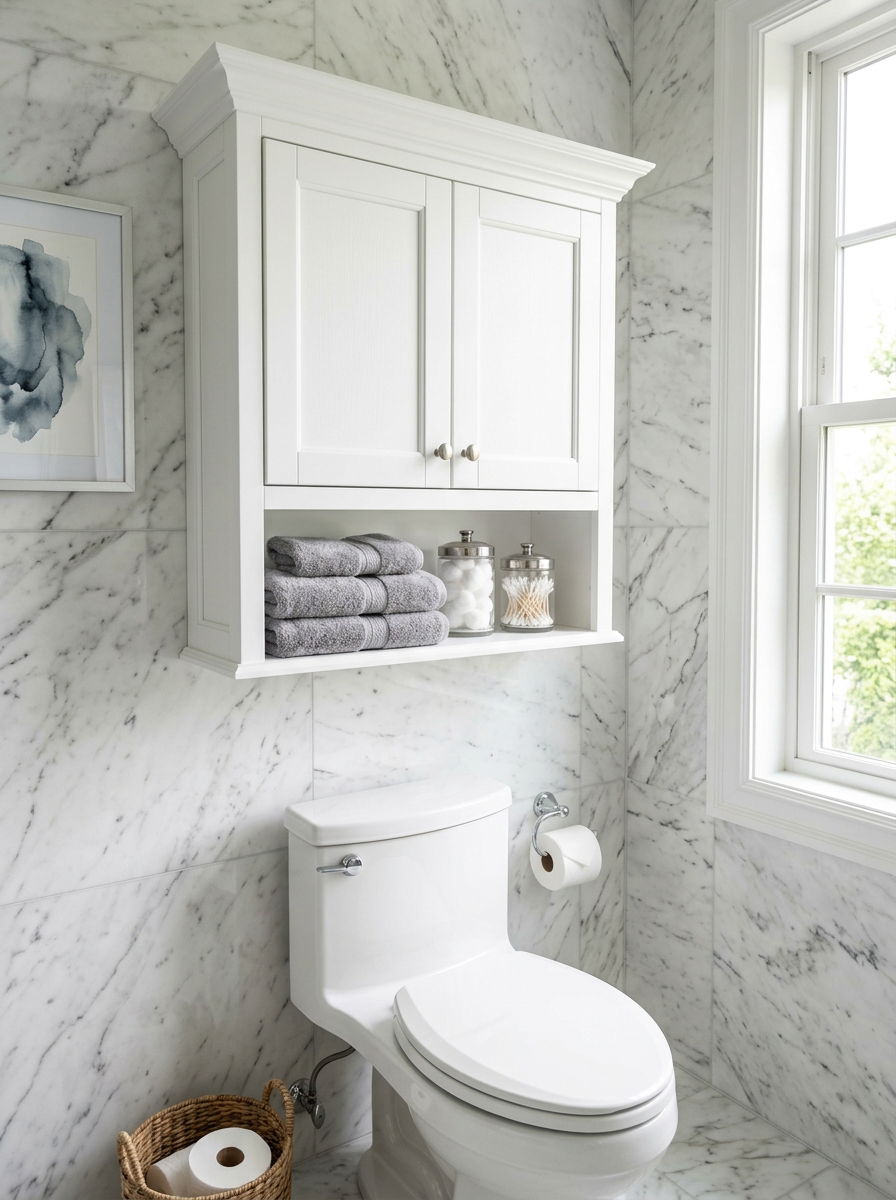 White Wood Bathroom Cabinet - 30 over toilet cabinet ideas