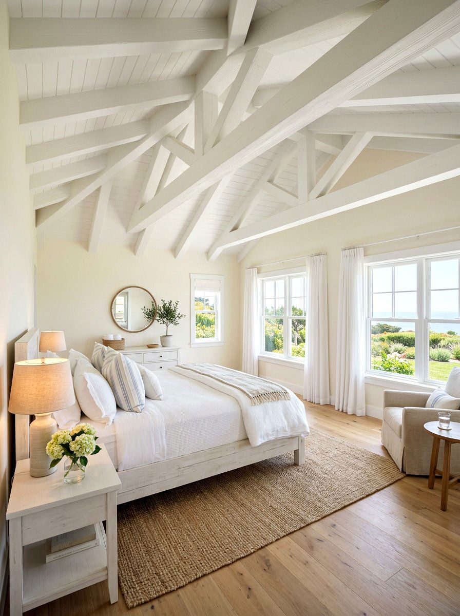 White Wood Beams - 30 bedroom ceiling ideas