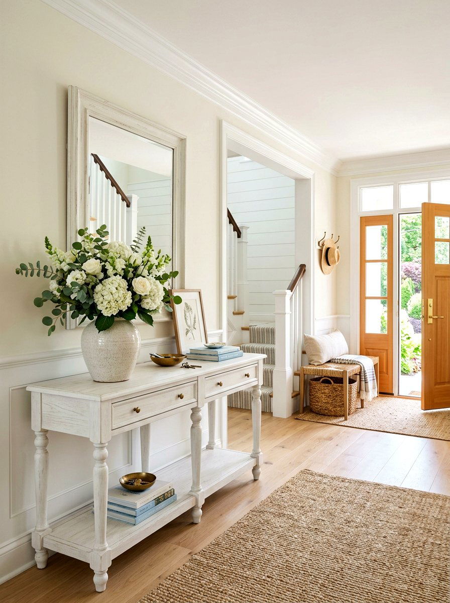White Wood Console Table - 30 Nancy Meyers entryway ideas