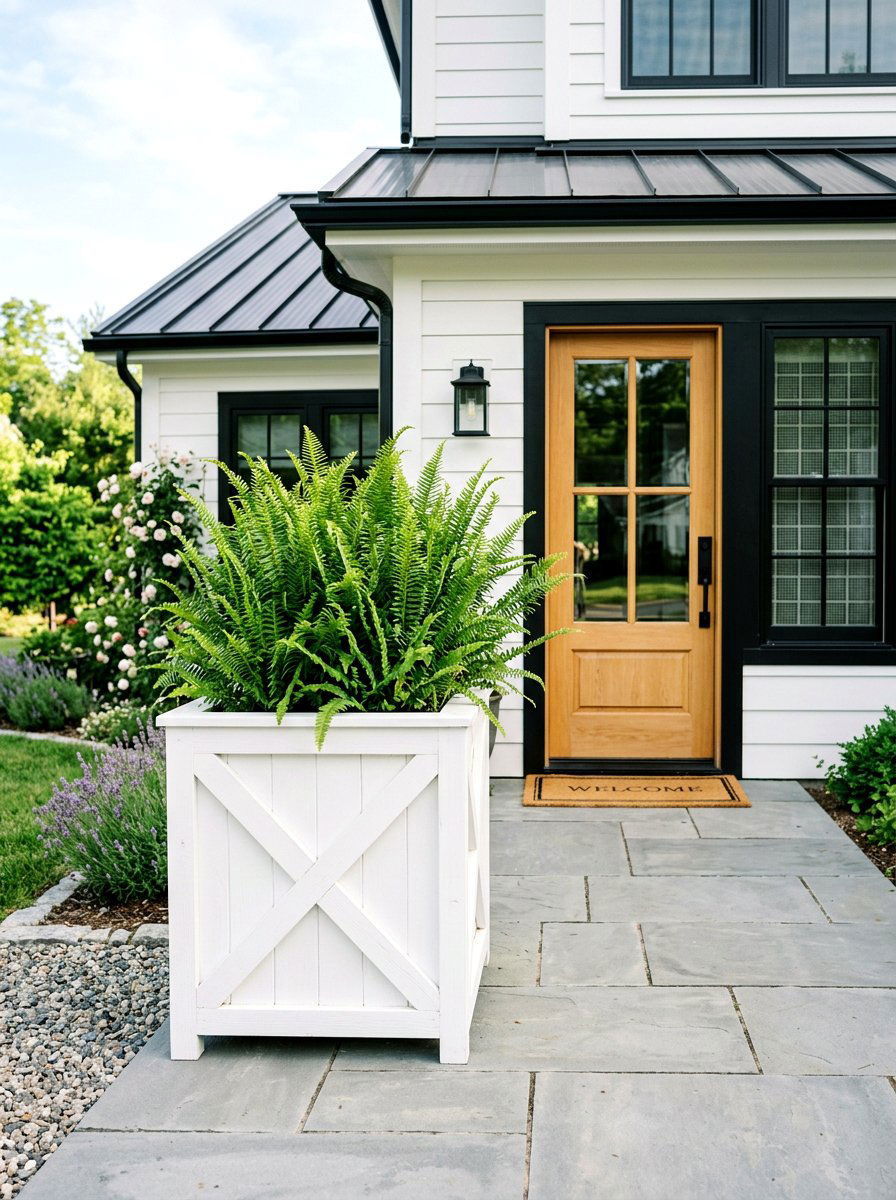 White Wood Farmhouse Planter - 30 tall front door planter ideas