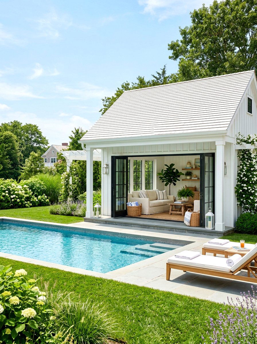 White Wood Pool House - 30 pool cabana ideas