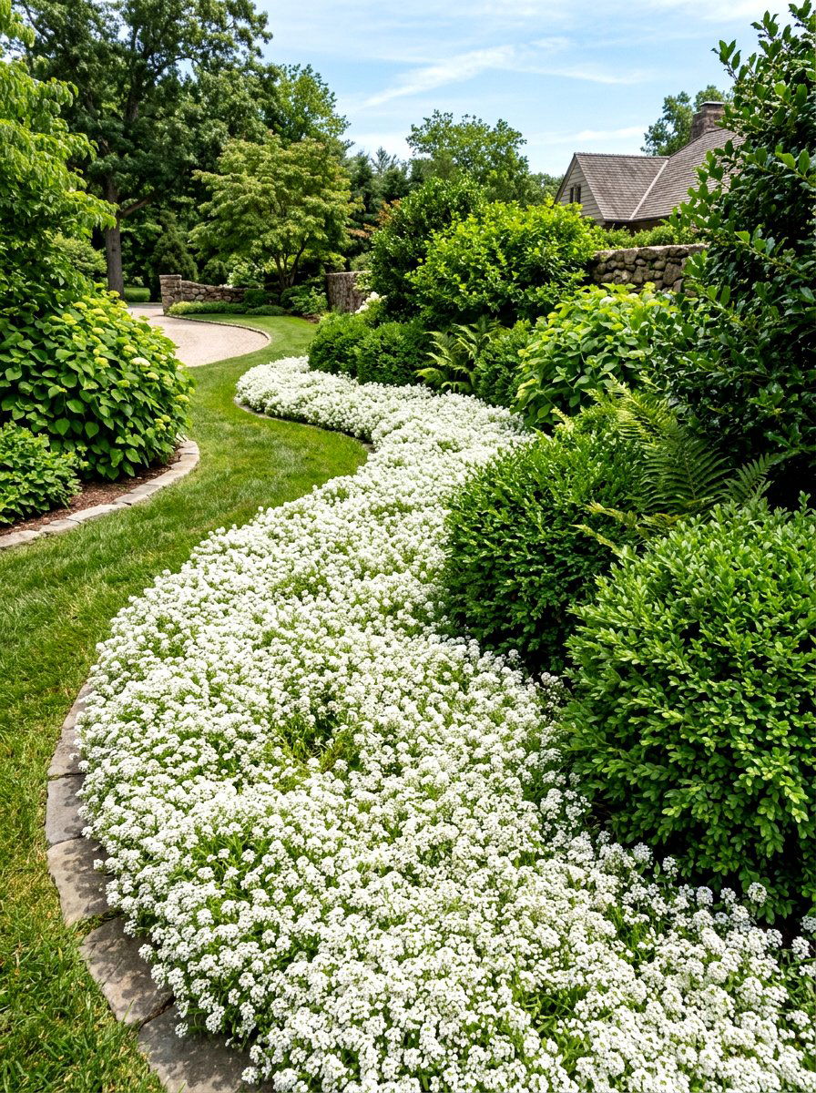 White alyssum ground cover - 30 white garden border ideas