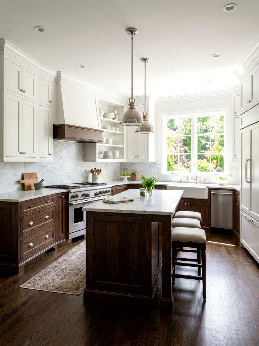 White and Dark Oak Kitchen - 30 stained and painted kitchen ideas