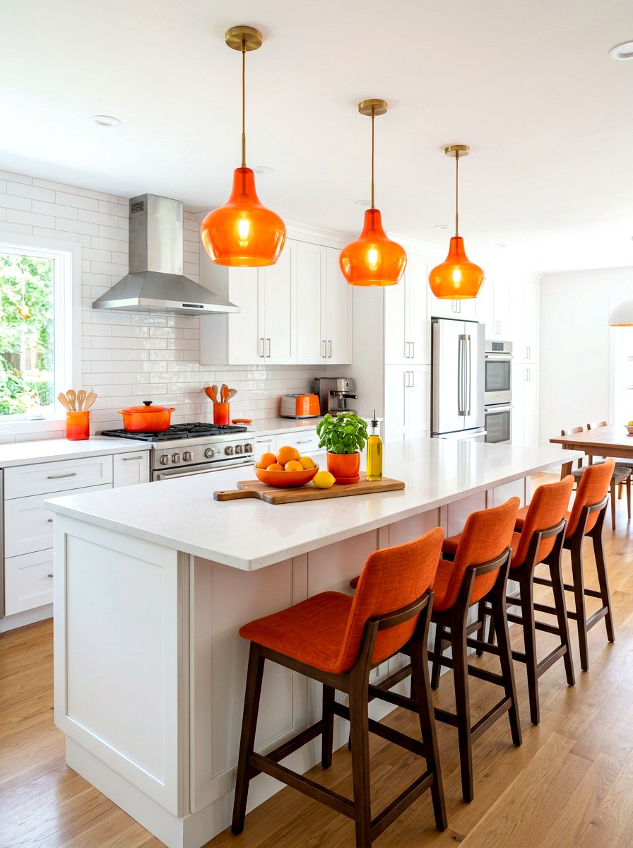 White and orange kitchen - 30 color pop kitchen ideas