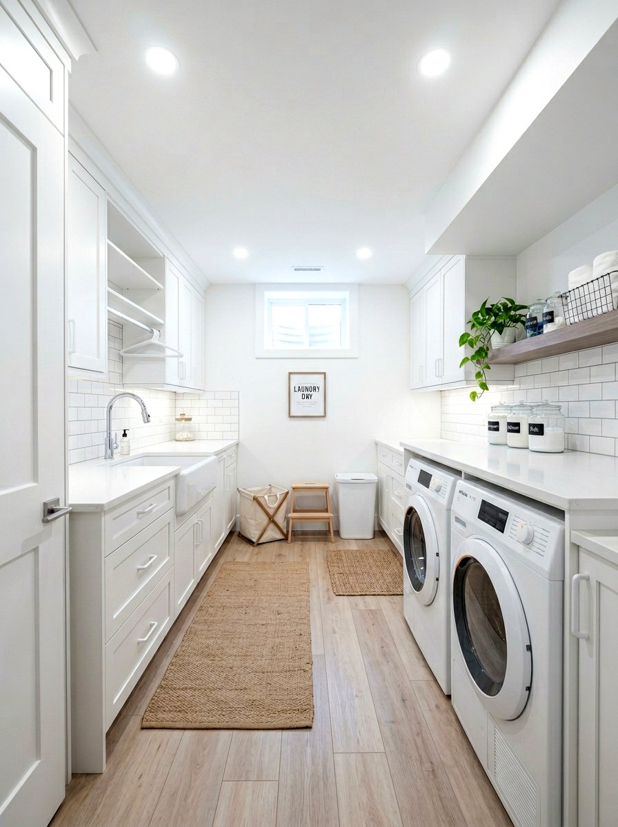 White basement laundry room - 30 basement laundry area ideas