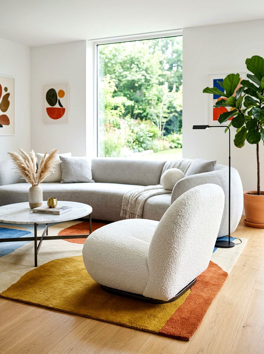 White boucle armless chair - 30 armless chair living room ideas