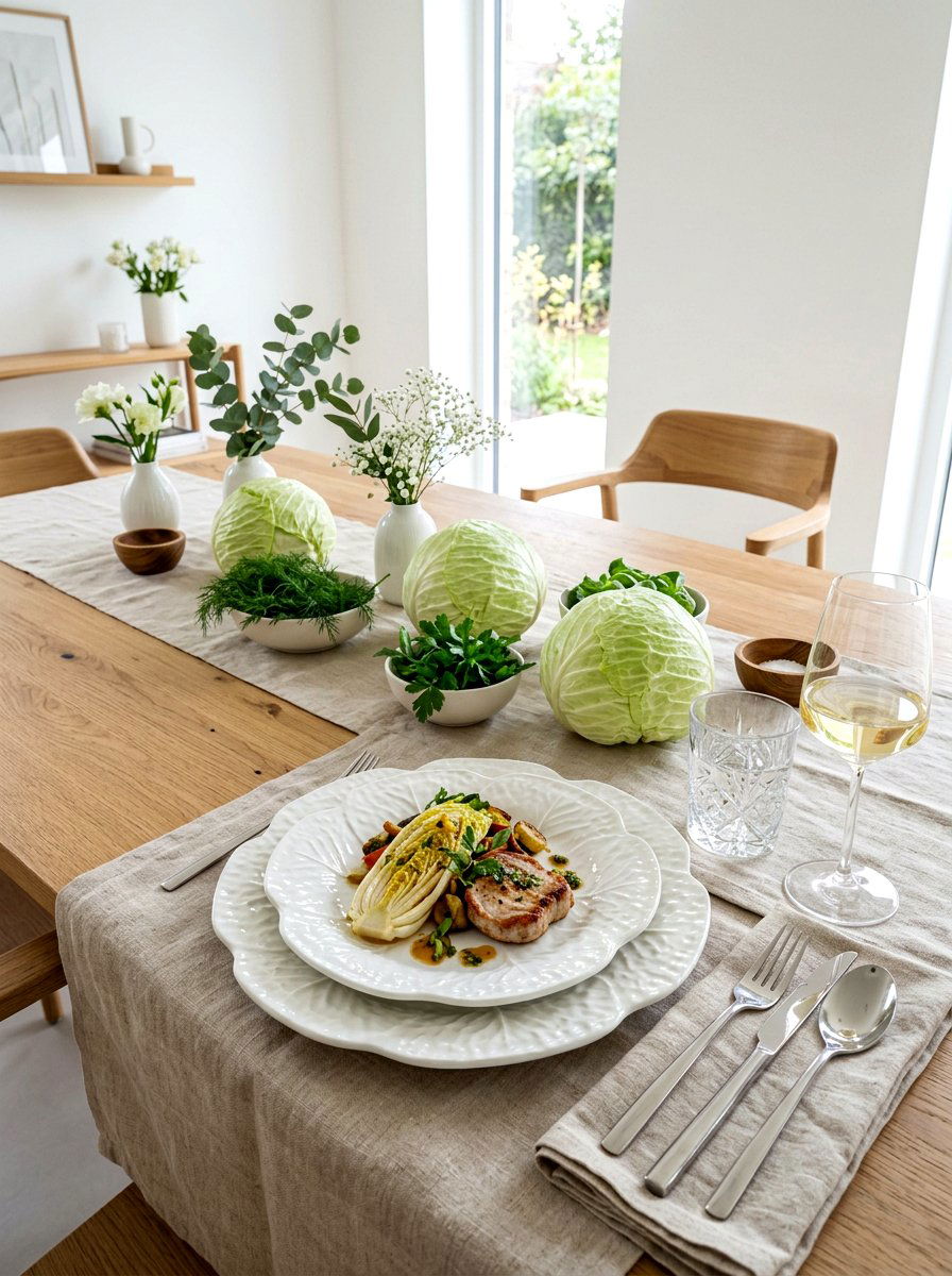 White cabbage setting - 30 cabbagecore tablescape ideas