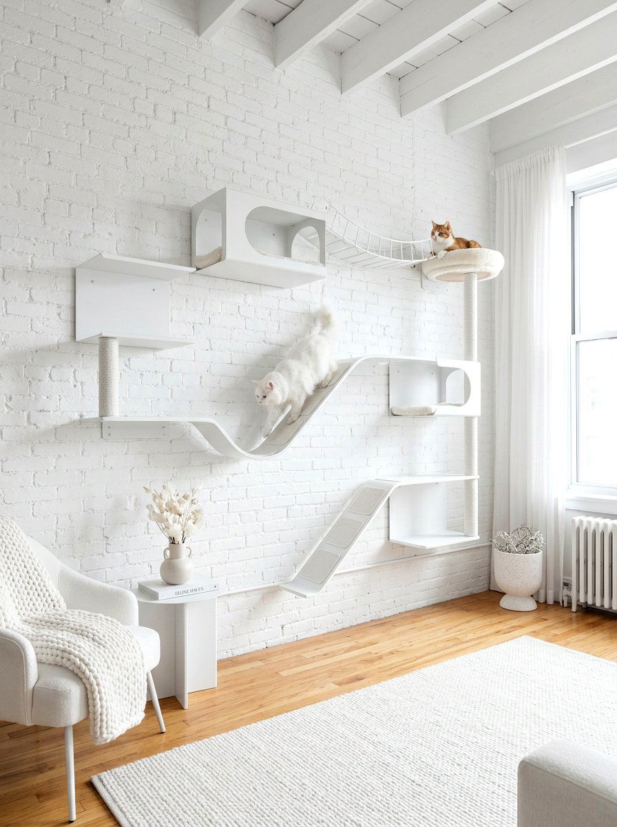 White cat wall unit - 30 cat climbing wall ideas
