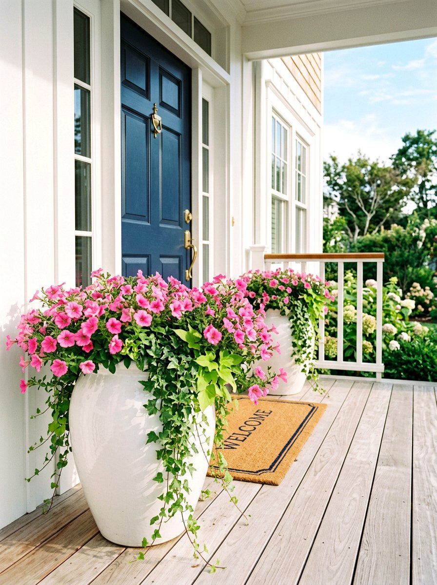 White ceramic entryway urn - 30 porch urn planter ideas