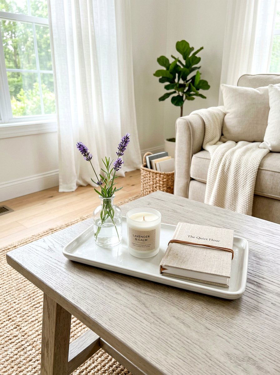 White ceramic tray - 30 coffee table tray styling ideas