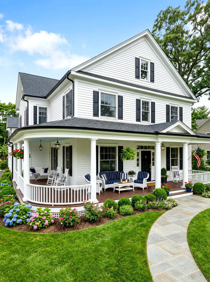 White clapboard house exterior - 30 Nancy Meyers front porch ideas