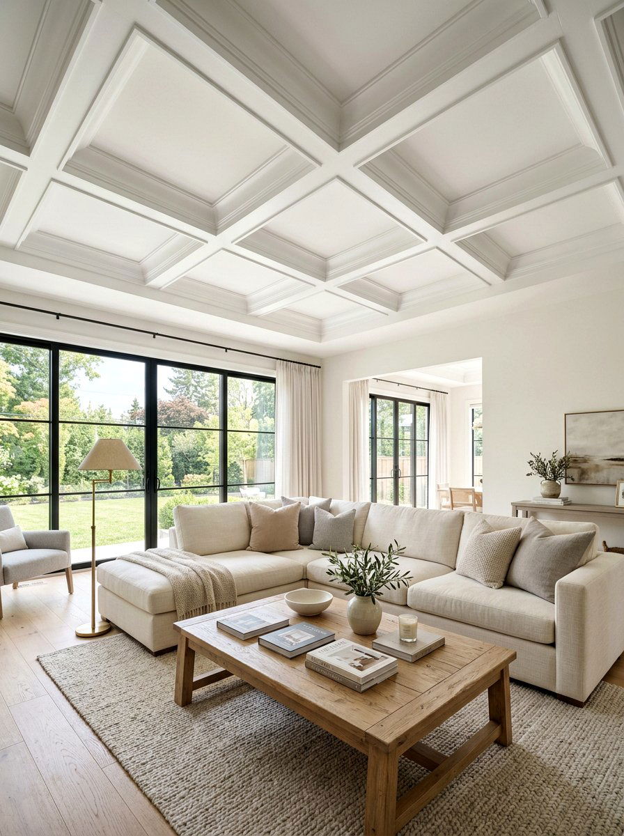 White coffered ceiling living room - 30 coffered ceiling ideas