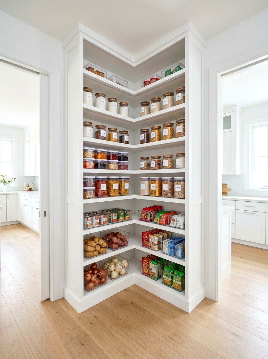 White corner pantry shelving - 30 corner pantry shelving ideas