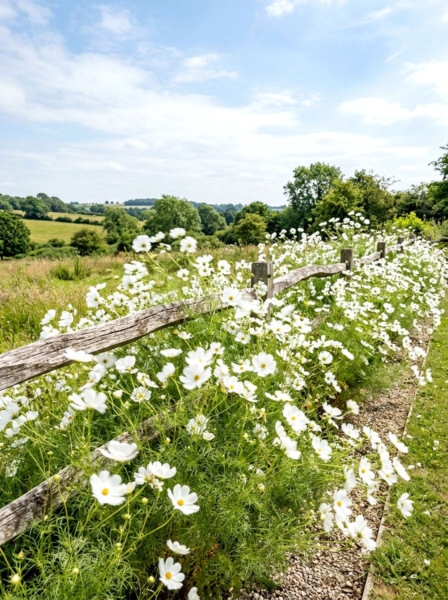 White cosmos flower border - 30 white garden border ideas