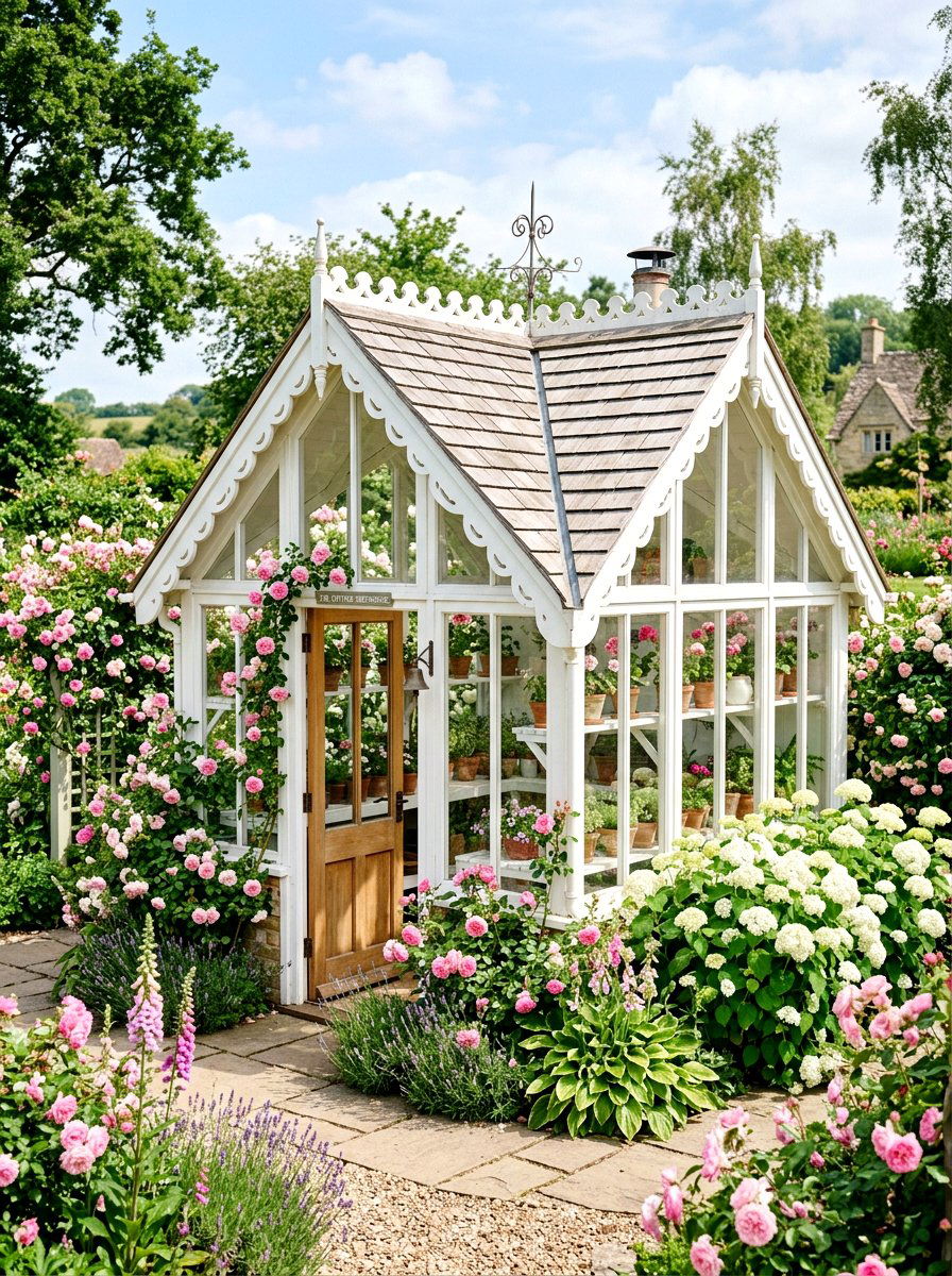 White cottage greenhouse - 30 backyard greenhouse ideas