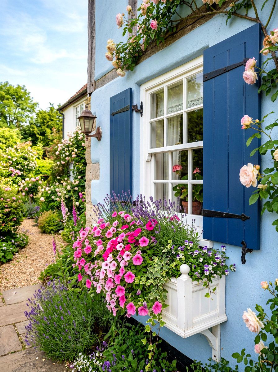 White cottage window box - 30 front window planter ideas