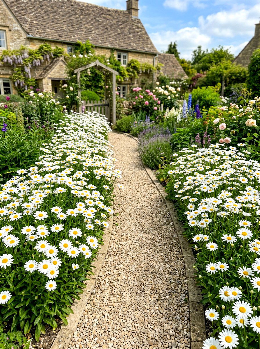 White daisy garden edging - 30 white garden border ideas