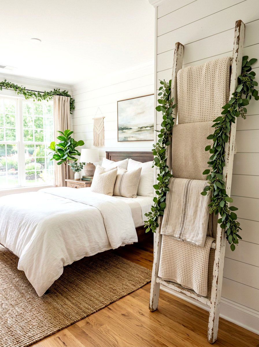White farmhouse blanket ladder - 30 corner ladder blanket ideas
