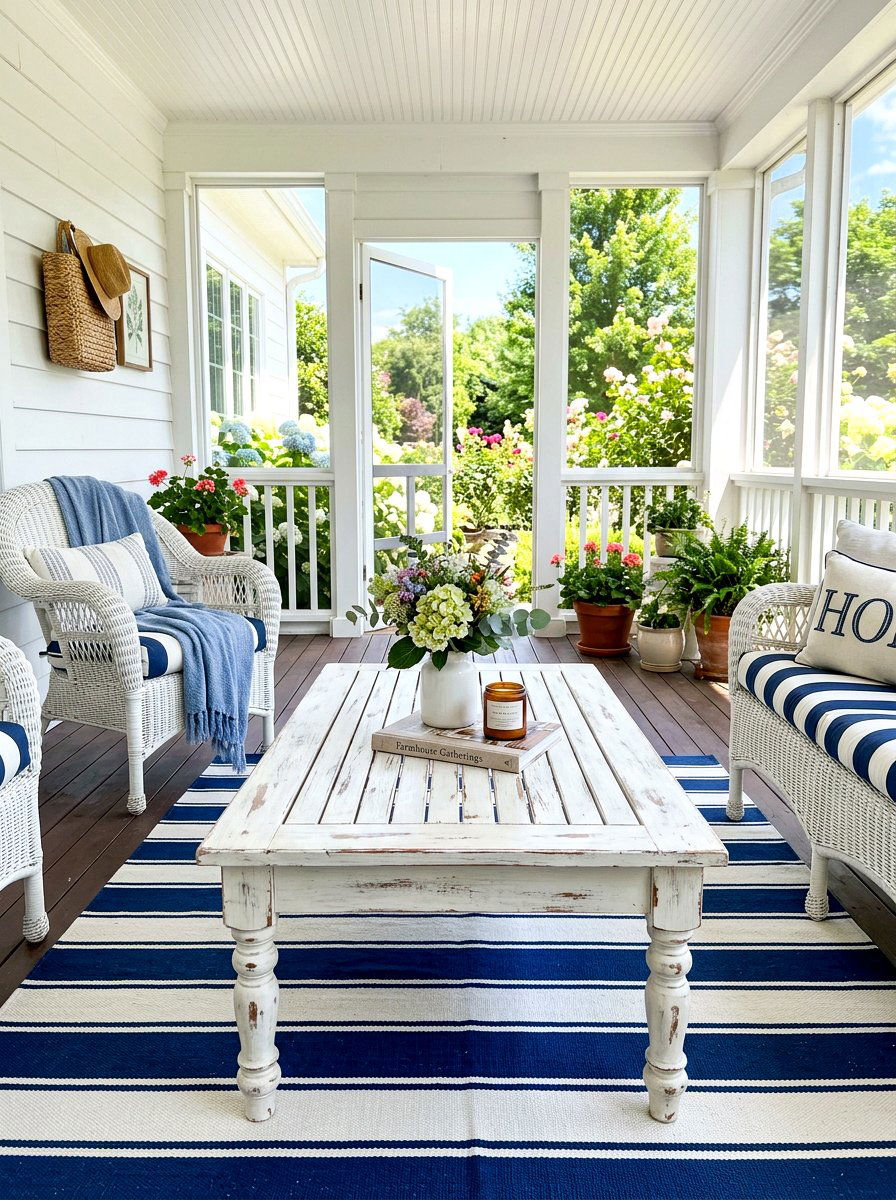 White farmhouse coffee table - 30 porch coffee table ideas