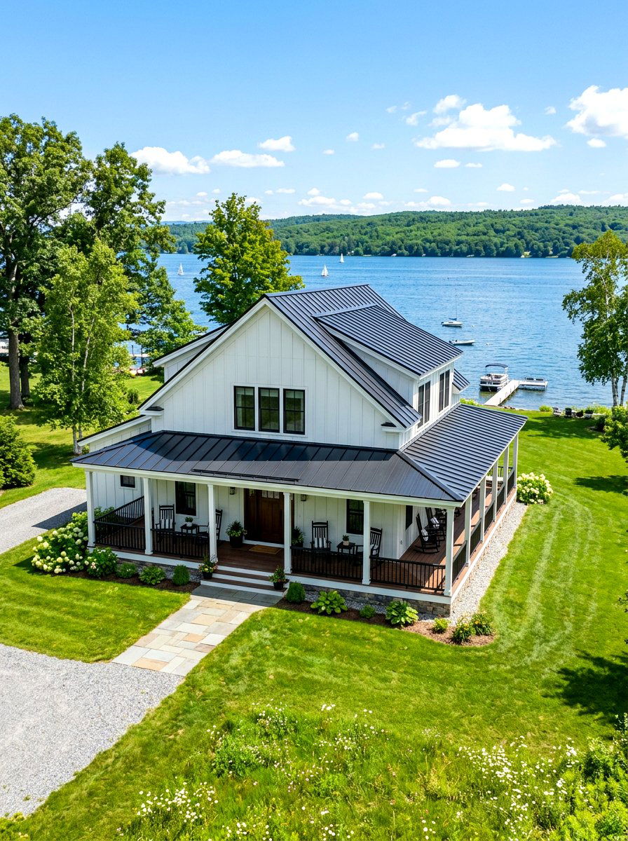 White farmhouse lake house - 30 lake house exterior ideas