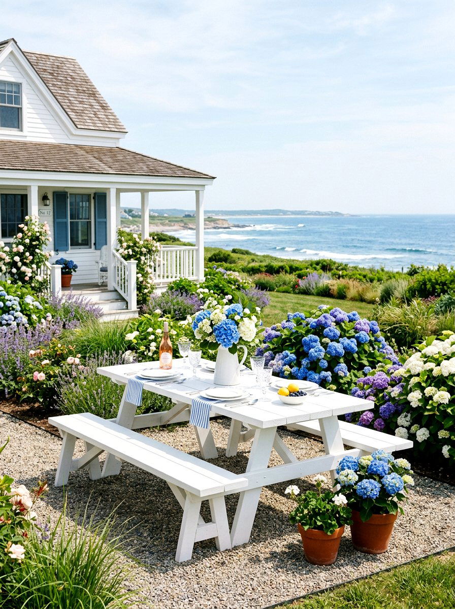 White farmhouse picnic table - 30 backyard picnic table ideas