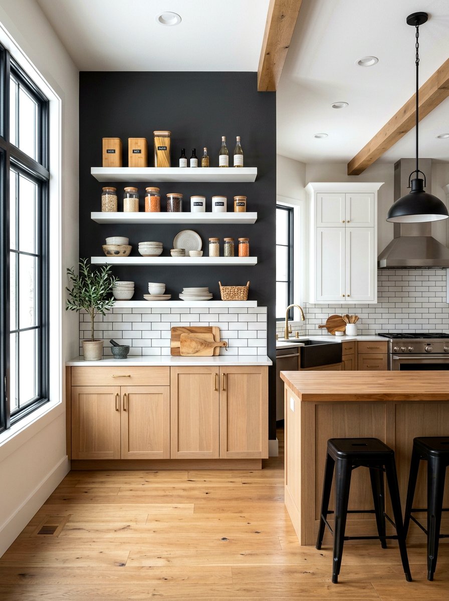 White floating pantry shelves - 30 farmhouse pantry shelving ideas