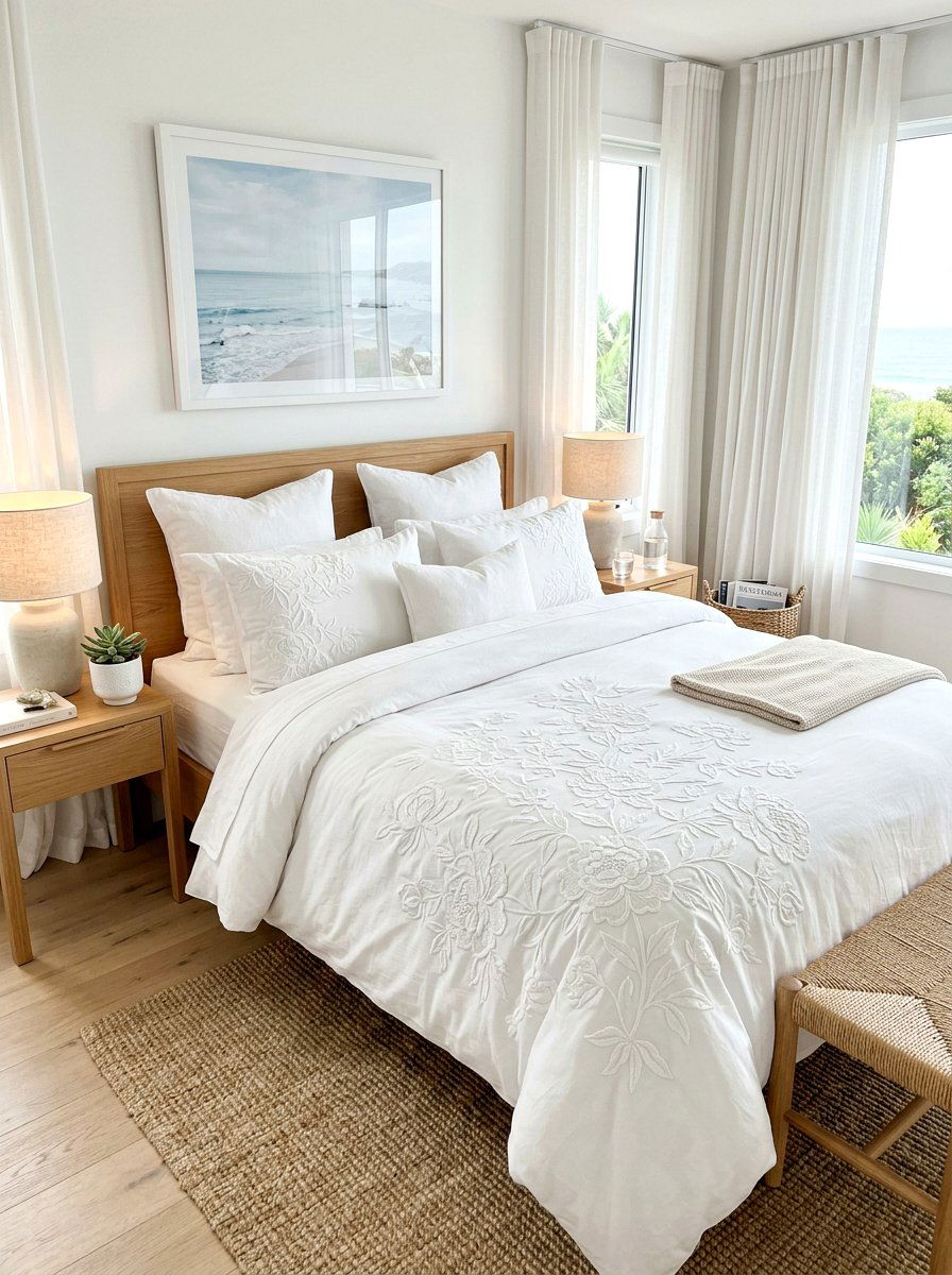 White floral bedding - 30 embroidered bedding ideas