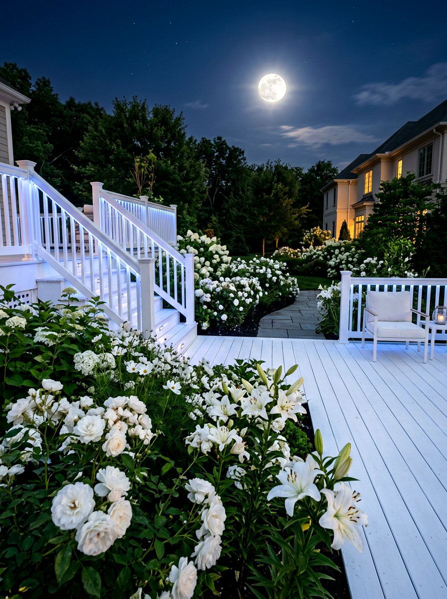 White flower border - 30 deck border planting ideas