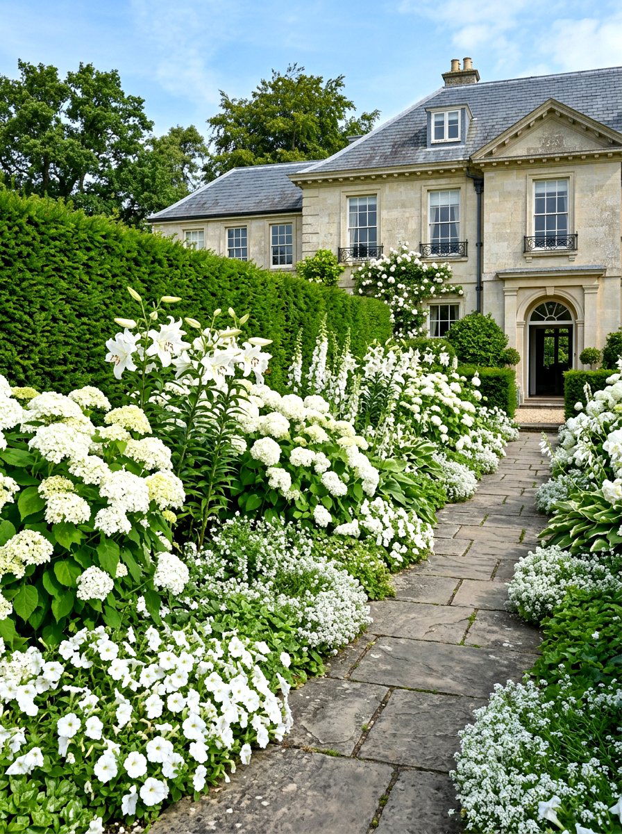 White flower garden - 30 formal front garden ideas