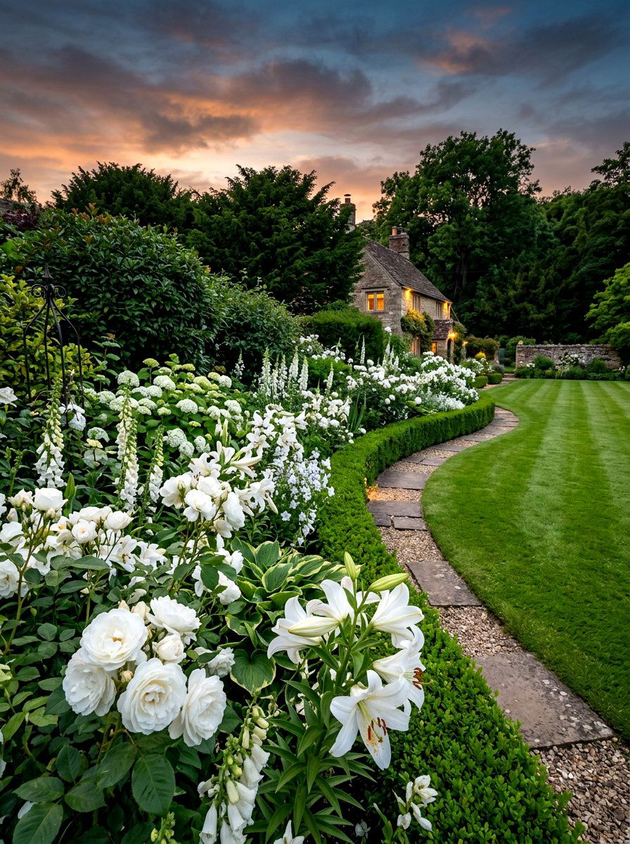 White flower garden border - 30 neutral backyard styling ideas