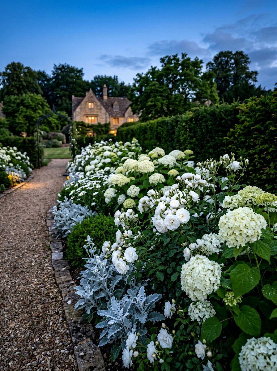 White flower garden border - 30 backyard border planting ideas