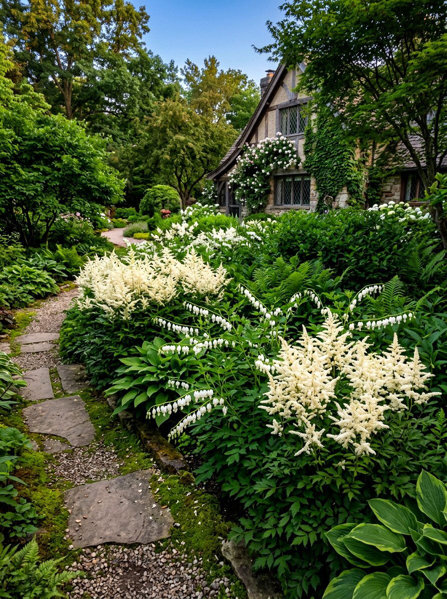 White flower shade border - 30 shade perennial garden ideas