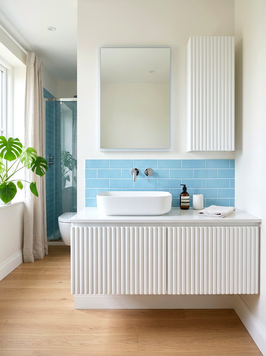 White fluted floating vanity - 30 reeded vanity bathroom ideas