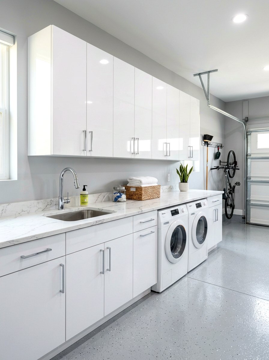 White garage laundry cabinets - 30 garage laundry combo ideas
