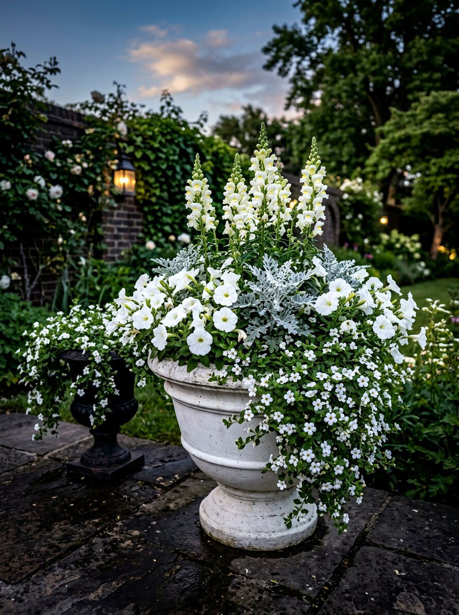 White garden planter - 30 mixed container garden ideas