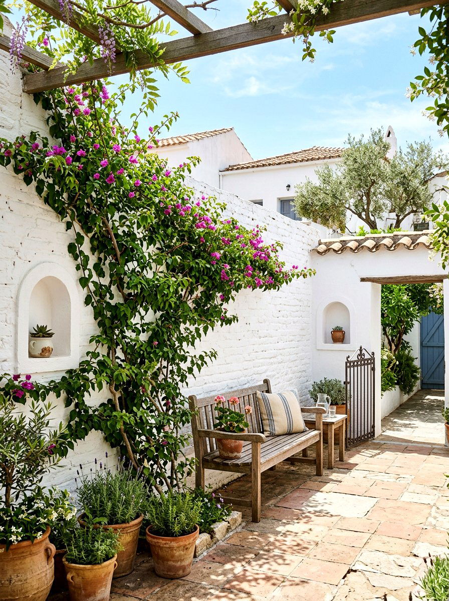 White garden walls - 30 tiny courtyard garden ideas