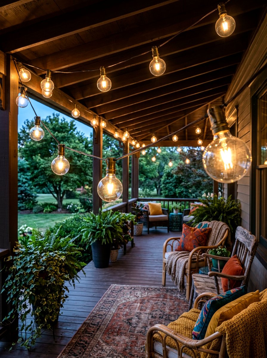 White globe lights - 30 front porch winter glow ideas