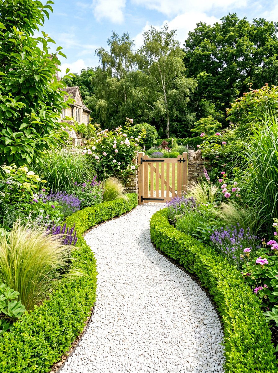 White gravel garden path - 30 neutral backyard styling ideas