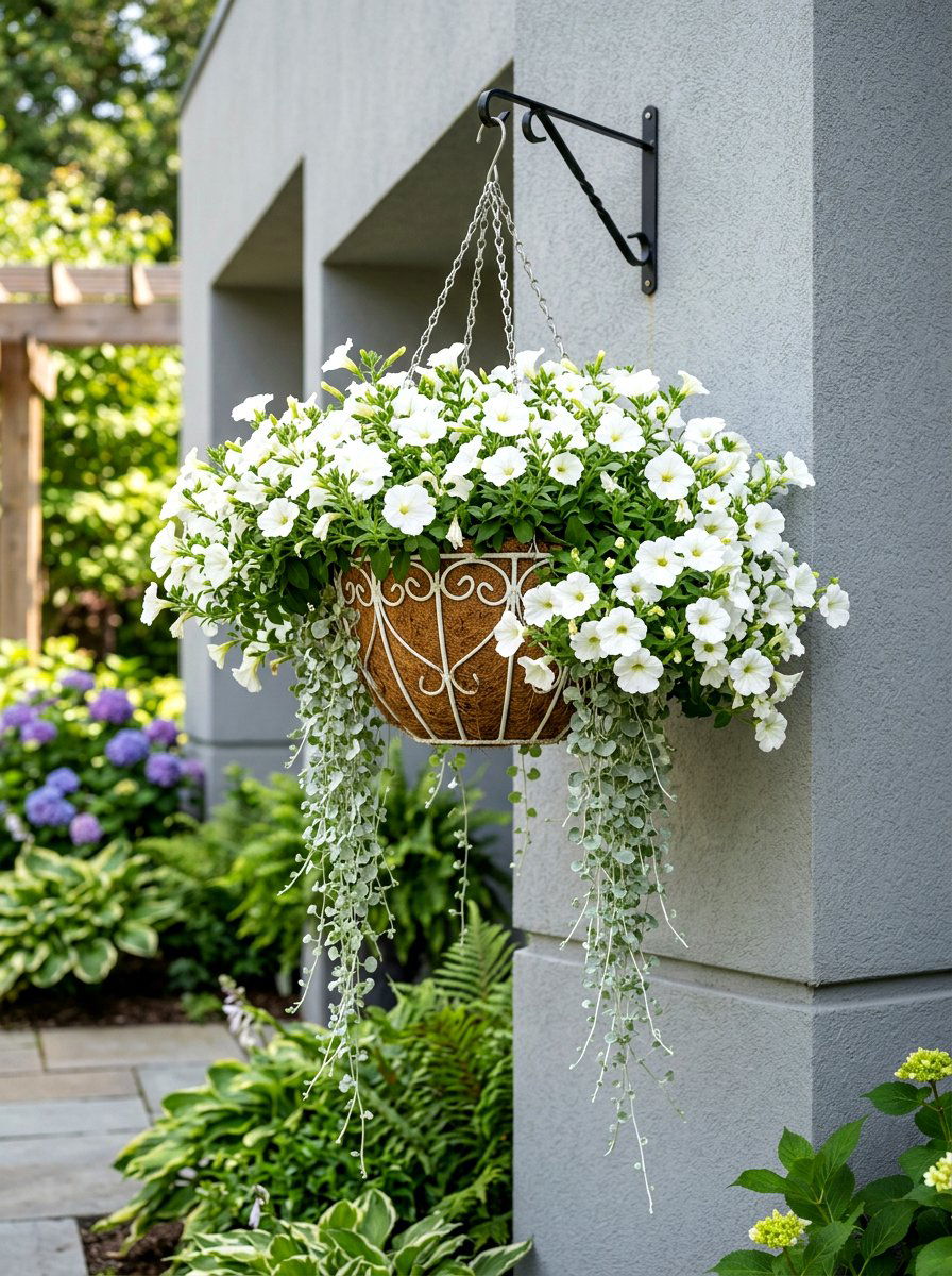 White hanging flower basket - 30 hanging flower basket ideas