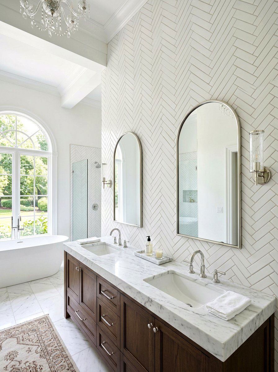 White herringbone wall tile - 30 removable tile bathroom ideas