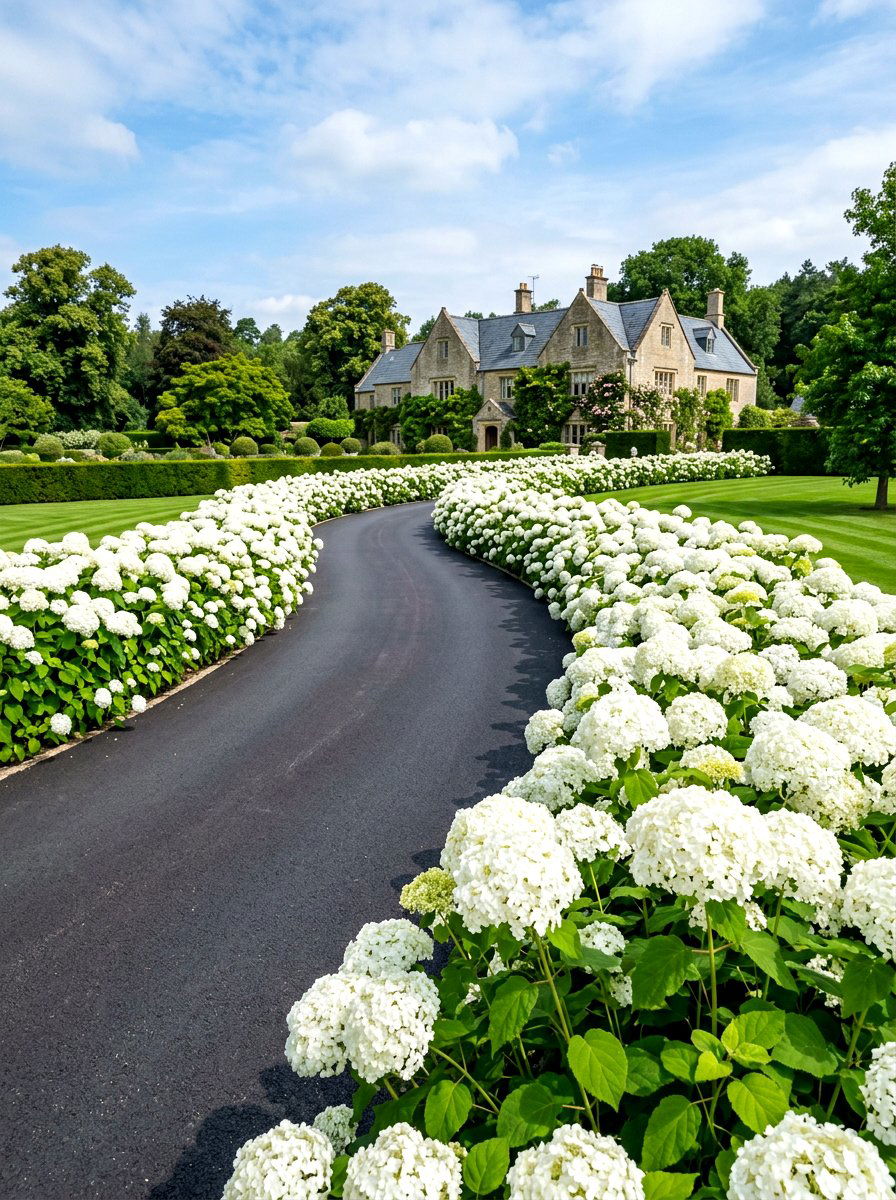 White hydrangea driveway border - 30 hydrangea border ideas