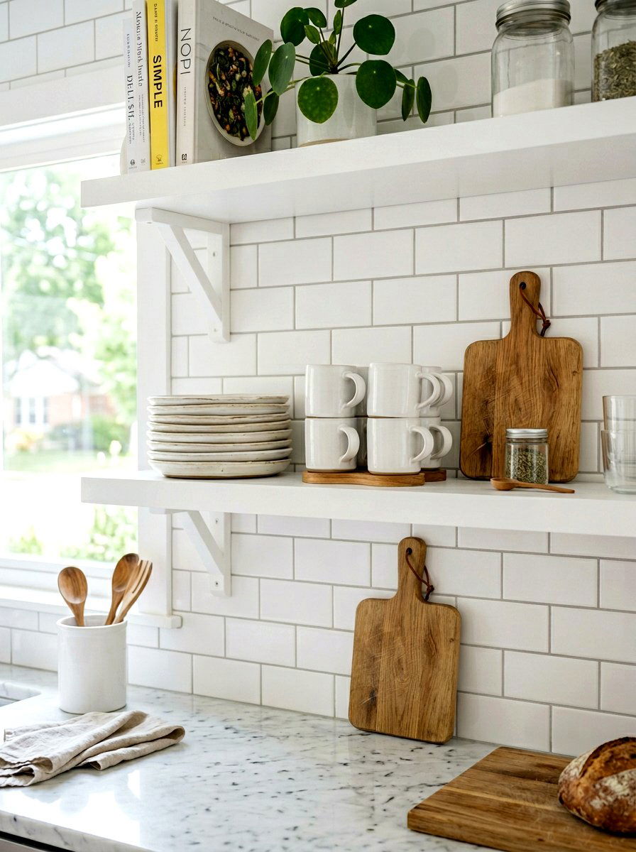 White kitchen shelving - 30 open cabinet styling ideas